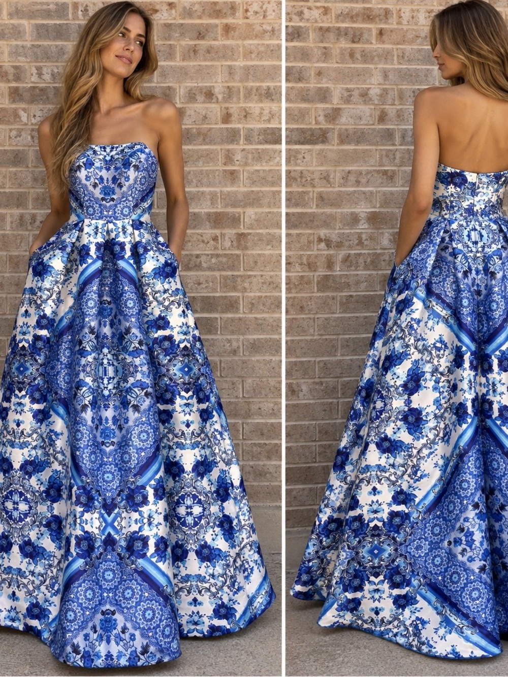 NWT Speechless Blue White Porcelain Print Ball Gown Prom Dress Size 3